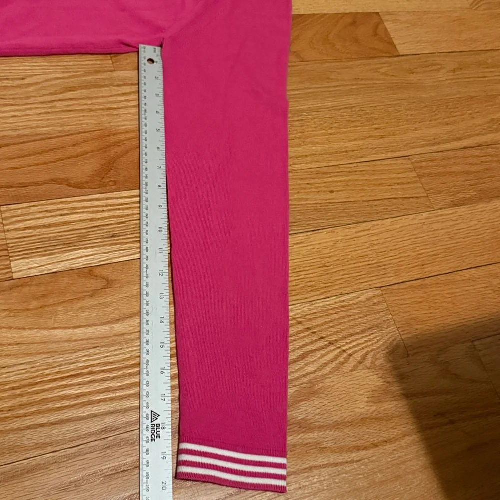 Polo by Ralph Lauren V-Neck Sweater Pink, White Stripes 100% Cotton Tenniscore - Picture 8 of 8